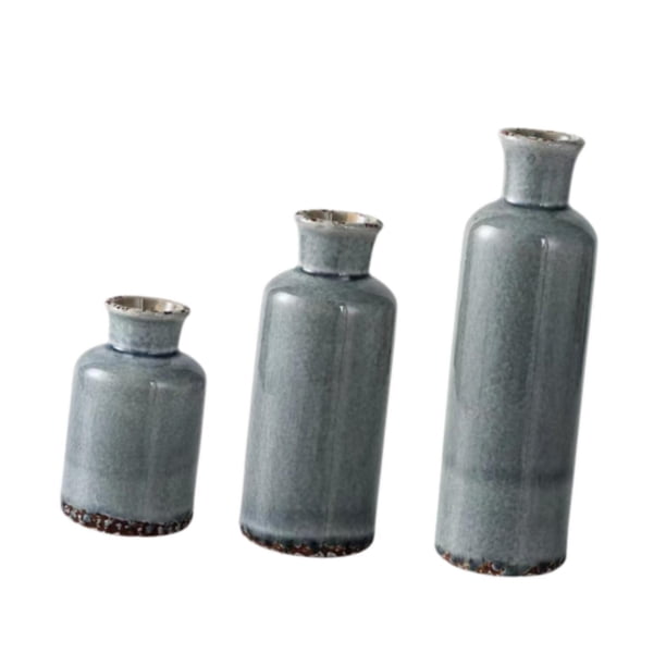 3 jarrones de cerámica para flores, jarrones decorativos vintage para mesa de entrada. Gris azul