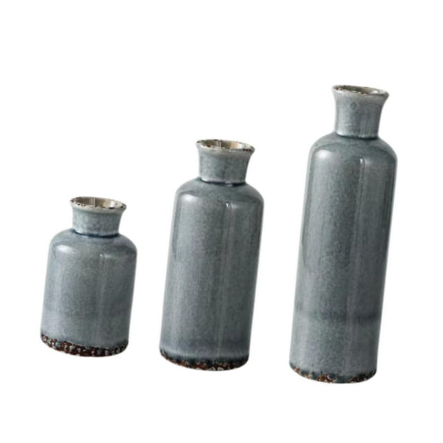 3 jarrones de cerámica para flores, jarrones decorativos, adornos de mesa rústicos vintage para Gris azul