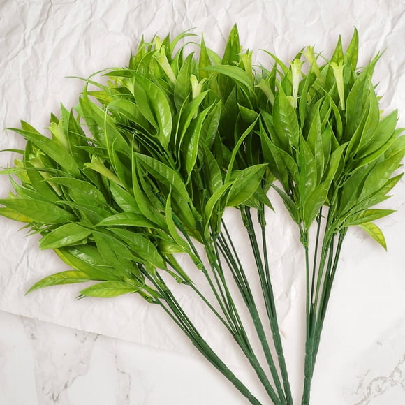Mobutofu 6Set Artificial Greenery Stems Green Plastic Vivid Shape Photography Prop