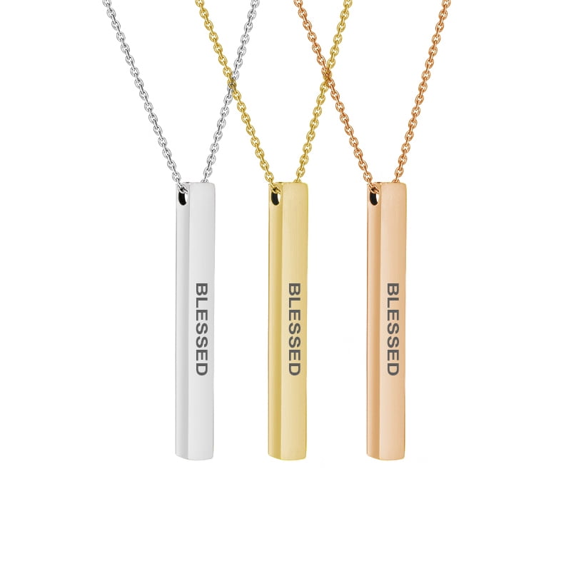 Anavia Motivational 4-Sides Bar Necklace Stainless Stee Birthday Day Gift for Mom Inspirational Jewelry Gift for Mom 18"Cable Chain with Gift Box [Rose Gold - Blessed]