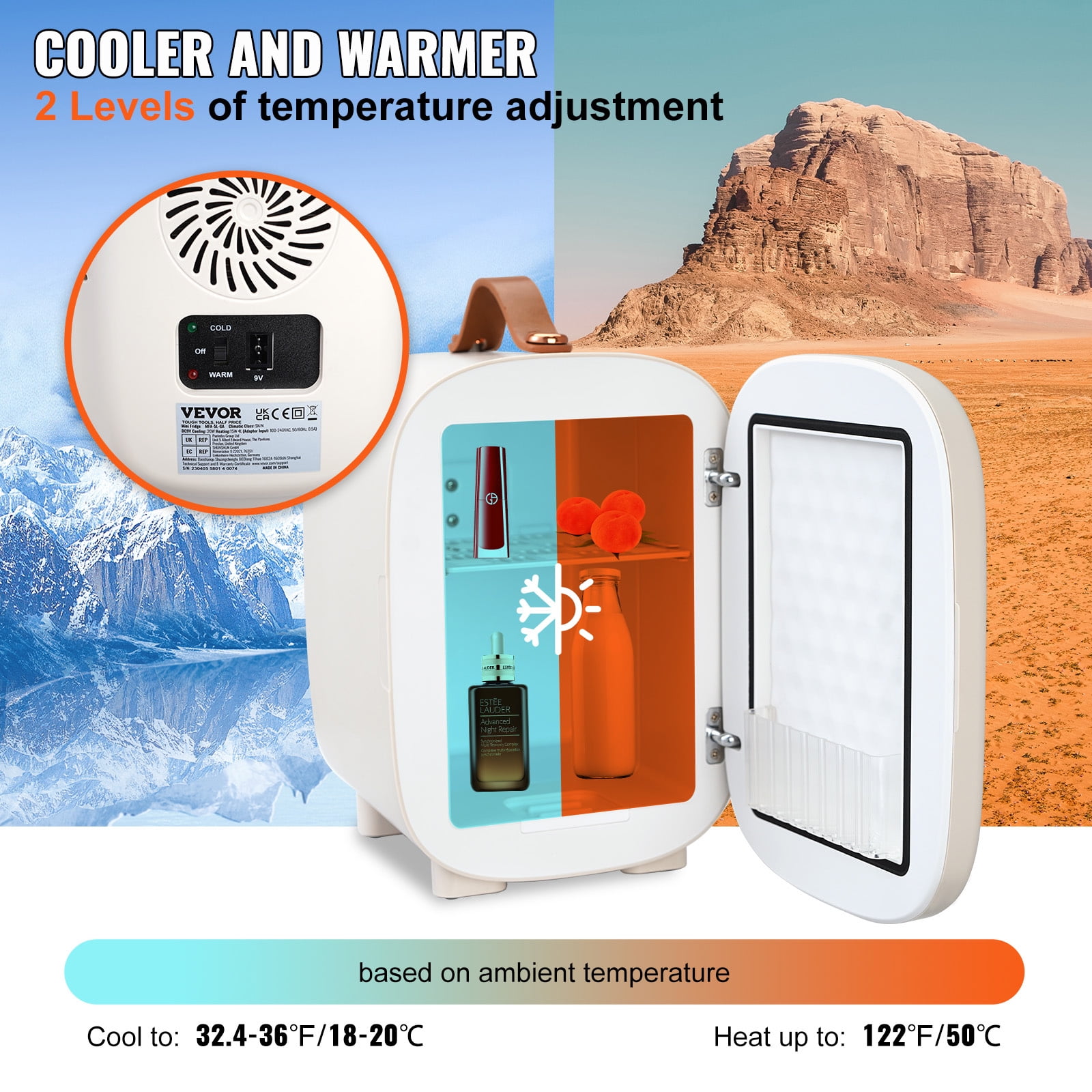 KFFKFF Mini Refrigerator 4L 6 Cans Skin Care Products Refrigerator AC/DC Mini Cosmetics Makeup Refrigerator