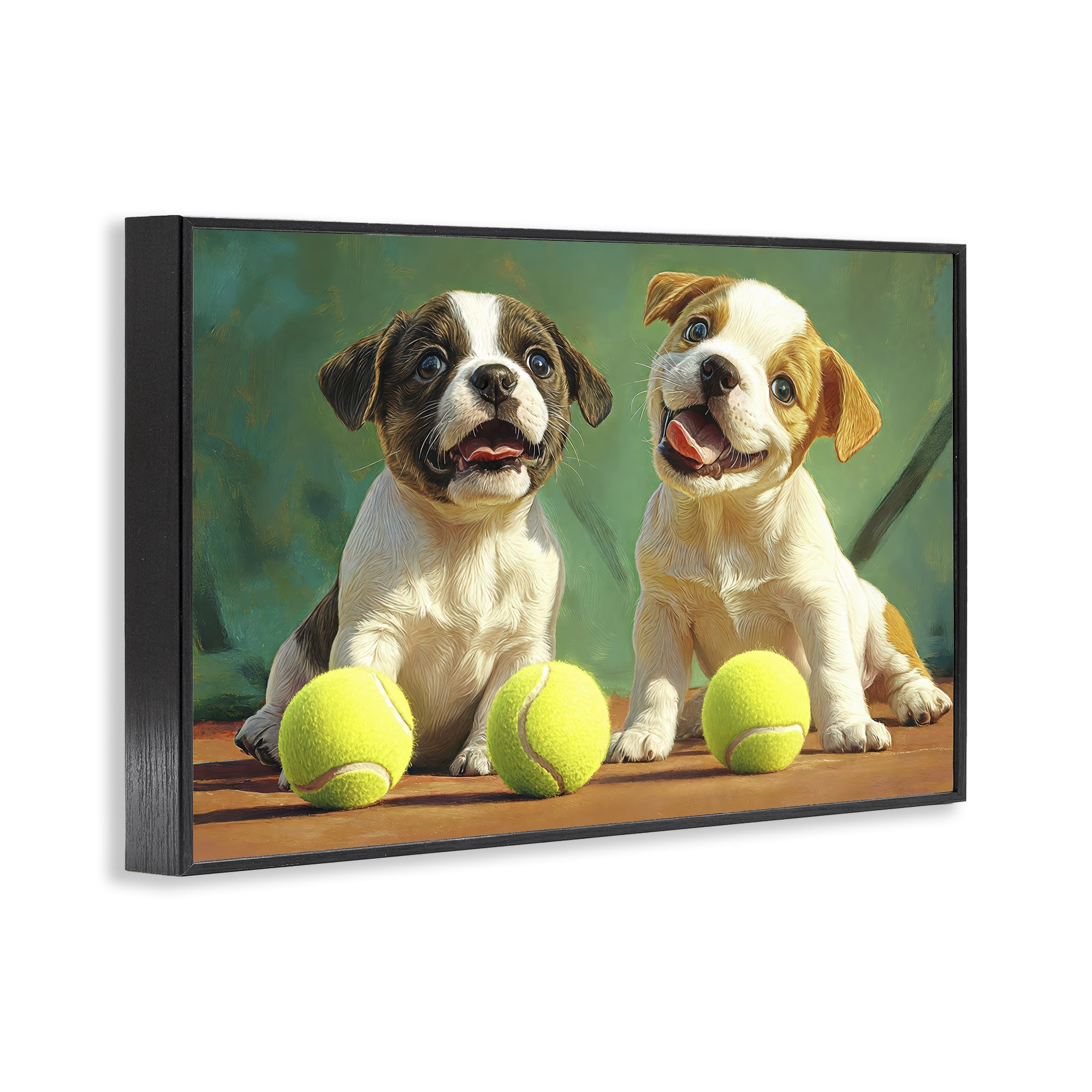 Stupell Industries Adorable Puppies with Tennis Balls Black Framed Giclee Art, design by Imagine It Images