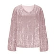 thumbnail image 2 of purcolt Womens Sparkly Sequin Tops Dressy Casual V Neck Glitter Long Sleeve Shirts Cocktail Party Outfit, 2 of 9