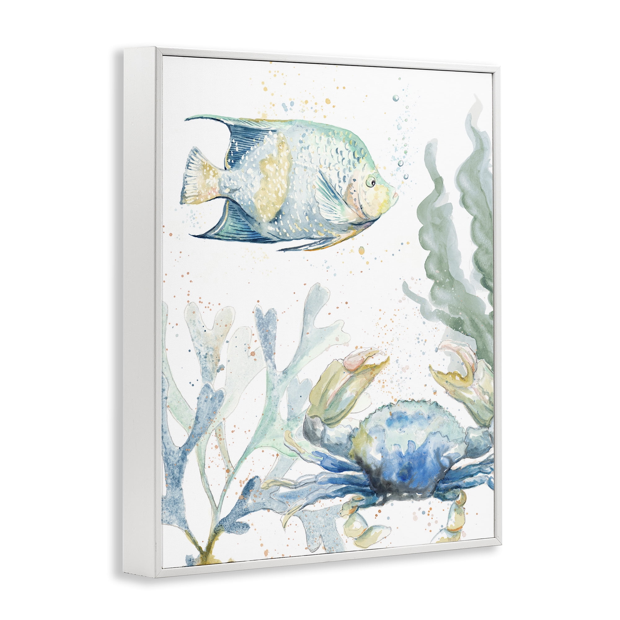 Stupell Industries Crab & Fish Scene Animals & Insects Painting White Framed Art Print Wall Art, 16 x 20