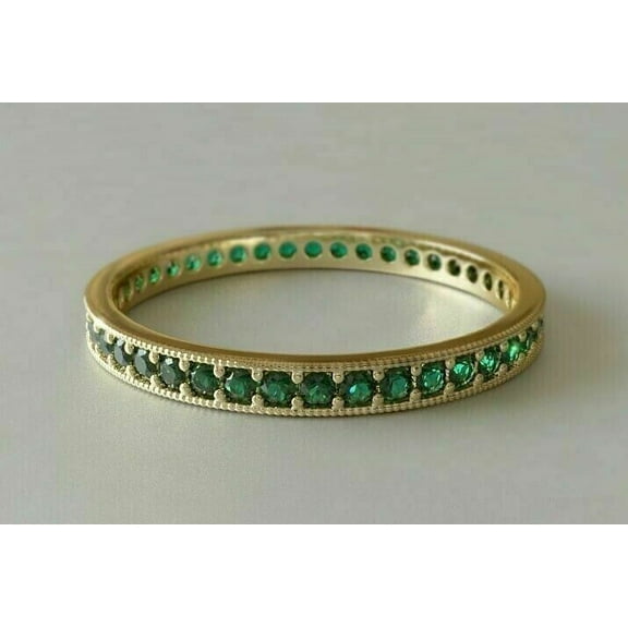 Women's Stackable 2Ct Round Cut Emerald Wedding Band Ring 14k Yellow Gold Plated