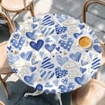 thumbnail image 2 of Valentine's Day Round Tablecloth, Fitted Table Cover with Elastic for 55"-60" Round Tables, Blue Heart Love Modern Romantic Minimalist Table Cloth Outdoor Indoor Dinning Party Waterproof Tablecloths, 2 of 7