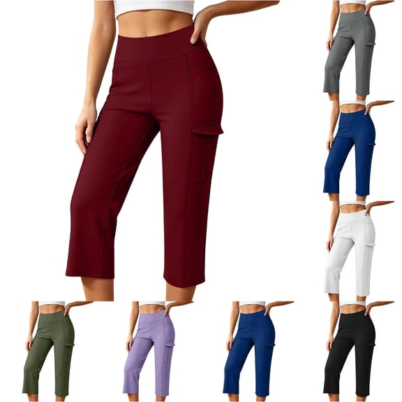 QTSHPN Womens Scrub Pants Sleek High Waist Cargo Style Stretchy Flex Capri with Flat Front for Summer Pants Women Red S