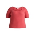 thumbnail image 5 of Terra & Sky Women's Plus Size Ribbed Sweetheart Sweater with Short Sleeves, Lightweight, Sizes 0X-5X, 5 of 5