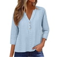 thumbnail image 2 of Blue Going Out Tops for Women Summer Tops for Women 2025 Trendy 3/4 Sleeve V Neck Eyelet Shirts Casual Holiday Vacation Blouses, 2 of 6