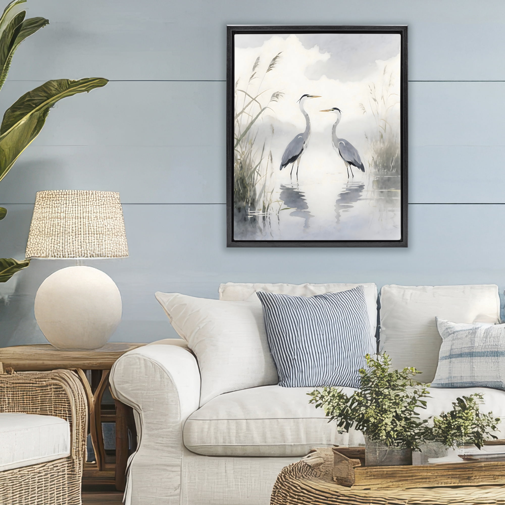 Stupell Industries Serene Wetlands Heron Reflections Black Framed Floater Canvas Wall Art, design by Creative Studio