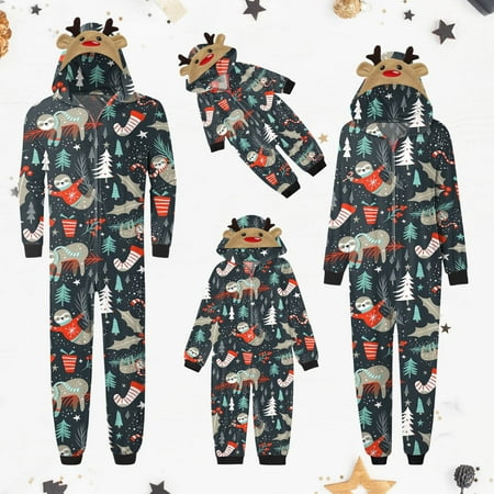 

YYDGH Christmas Pajamas for Family Matching Sets 2023 Chirstmas Print Pjs Zipper Long Sleeve Hooded Jumpsuit Outfits