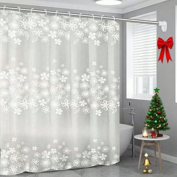 Christmas Snowflake Shower Curtain with Hooks - Waterproof Plastic Bathroom Decor with Reinforced Grommets, Holiday Themed Curtain for Home and Dorms