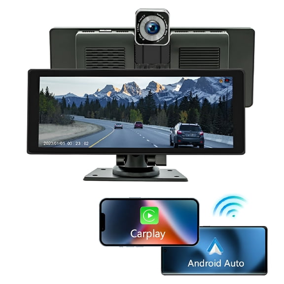 GJX Portable Wireless CarPlay Stereo with 10.26'' Touchscreen, Black