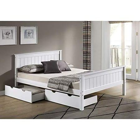 Harmony Full Wood Platform Bed with Storage Drawers, White