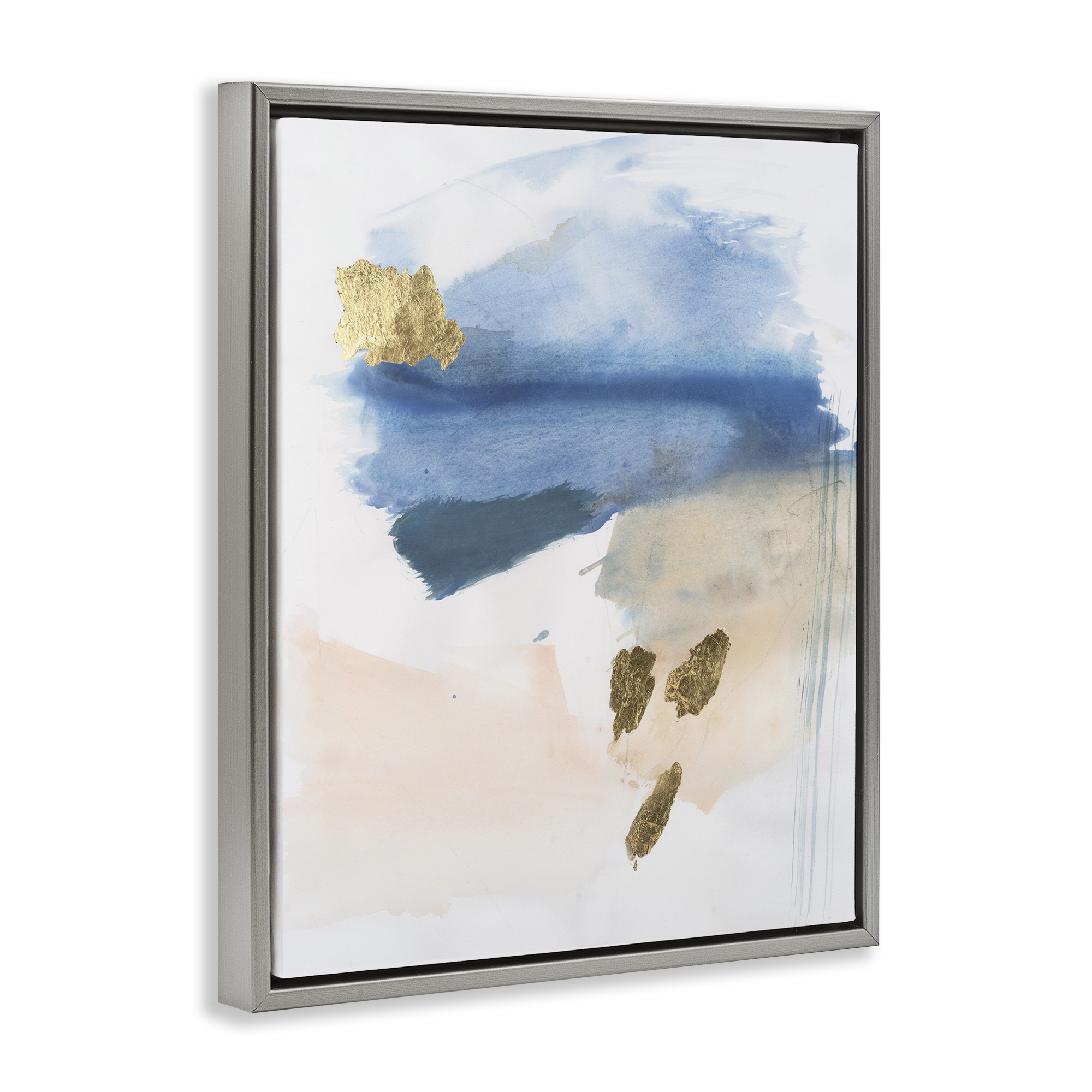 Stupell Industries Blue & Blush Ombre Abstract Painting Gray Floater Framed Canvas Art Print Wall Art, 25 x 31