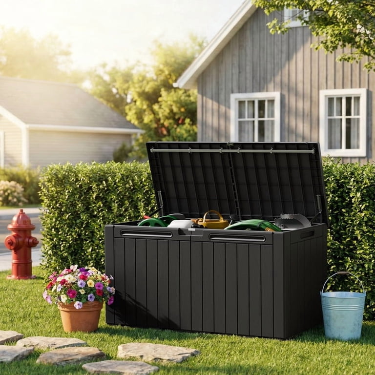 Homall 98-Gallon Resin Deck Box, Waterproof, Black photo 6