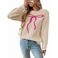 thumbnail image 2 of Womens Cute-Bow Knit Sweater Y2K Long Sleeve Crew Neck Knitted Pullover Sweater Loose Fit Casual Jumper Tops  L, 2 of 9