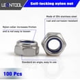 thumbnail image 2 of LEONTOOL 100 Pcs M5 x 0.8mm Nylon Inserted Self Locking Nuts Hex Lock Nuts Assortment 304 Stainless Steel Self Clinching Nuts Finish Hex Lock Nut Plain Finish Inserted Hex with Storage Box, 2 of 7