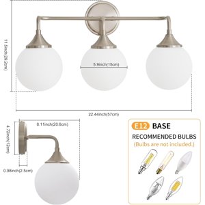 Brushed Nickel Bathroom Light Fixtures Over Mirror Vanity 3-Light