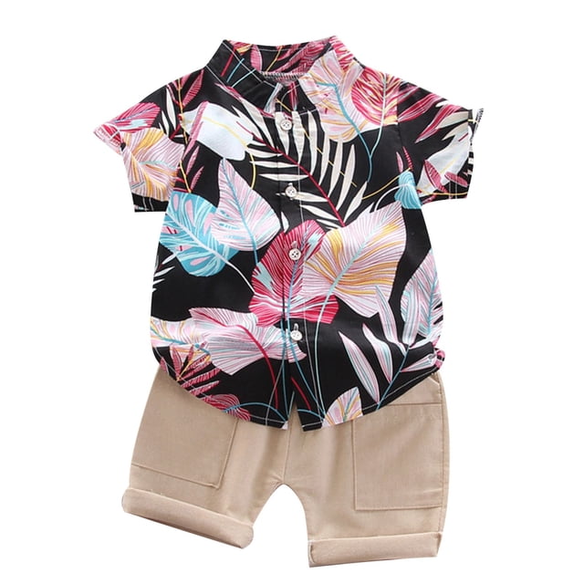 Odeerbi 1-6 Años Conjunto de Verano Para Niños Hawaiano Camisa de Manga Corta de Algodón Estampado Tropical Conjunto Corto Camisa Gráfica Conjunto de Dos Piezas