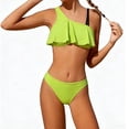thumbnail image 4 of RXMEKW Two-Piece Swimsuit for Girls with Ruffle Trim, Solid Color Bikini Set for Kids and Toddlers, Summer Beach Pool Wear, 4 of 9
