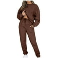 thumbnail image 3 of Brnmxoke Women's 2 Piece Outfits 2024 Winter Oversized Long Sleeve Crew Neck Pullover Tops And Pants Lounge Sets Tracksuit Coffee,M, 3 of 7