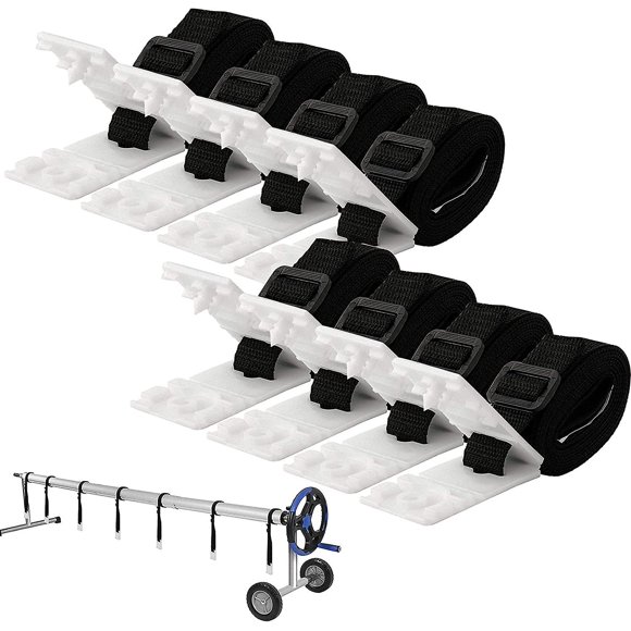 Pool Solar Cover Fixing Kit with 8 Adhesive Nylon Straps and Ties, 8 Cord Plates, 8 Buckles