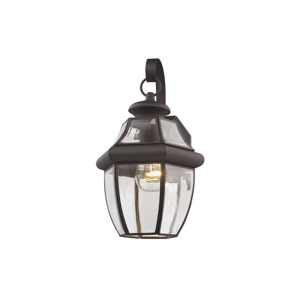 Livex Lighting Monterey 1-Light Outdoor Wall Lantern - Solid Brass, Bronze Finish, Clear Beveled Glass