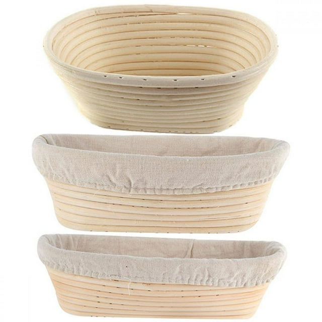 Bread Basket Rectangular Natural Rattan Dough Proofing Basket with Linen Liner for Professional and Home Bakers