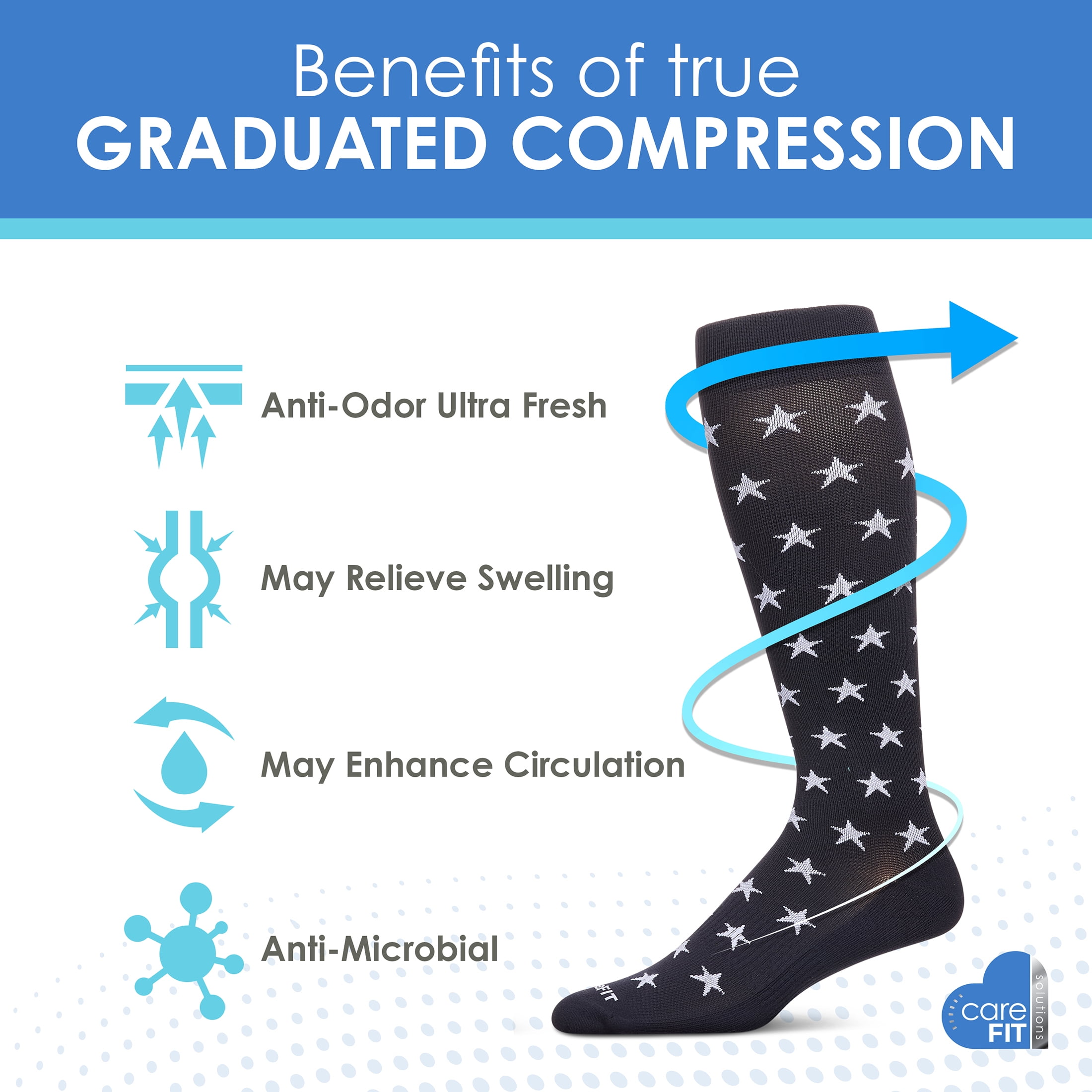 Care Fit Solutions 2 Pair Pack Stars Cotton Blend Graduated Compression Socks