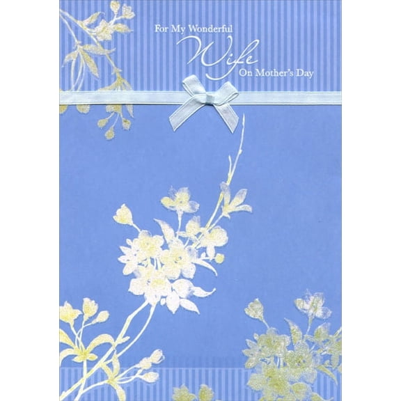 Designer Greetings Radiant Flowers on Blue with Ribbon: Wife Premier Collection Mother's Day Card