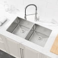 thumbnail image 5 of Izzovium 33"x19" Undermount Double Bowl Kitchen Sink, Brushed Stainless Steel 304, Dark Gray, 20 Gauge, Modern Design with Drain Grooves & Sound Absorbing, 5 of 10