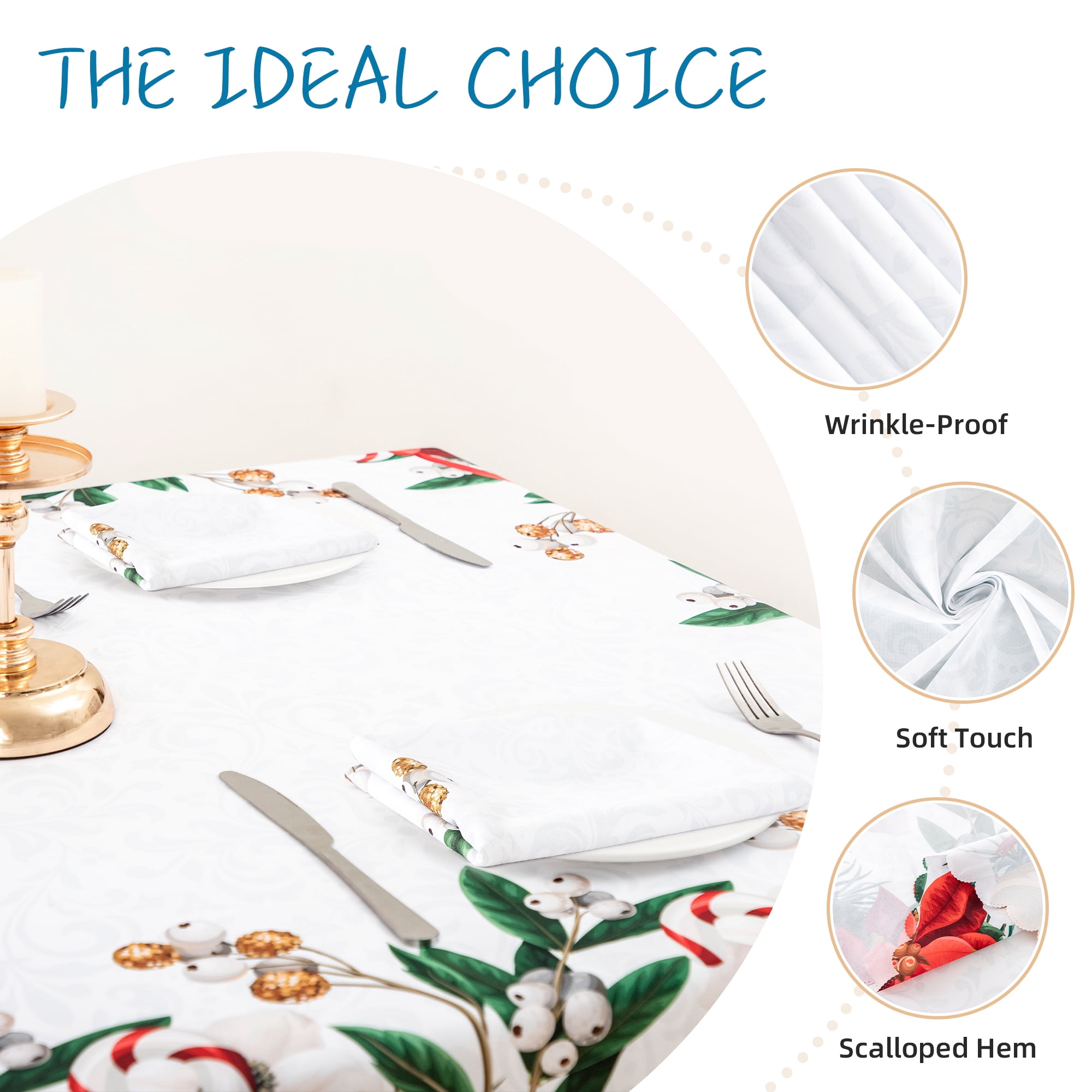 RAY STAR Christmas Table Cloth for Rectangle Table 52x70 Polyester Machine Washable Table Cloths, Thick Can not See Through Heavy Duty Tablecloth