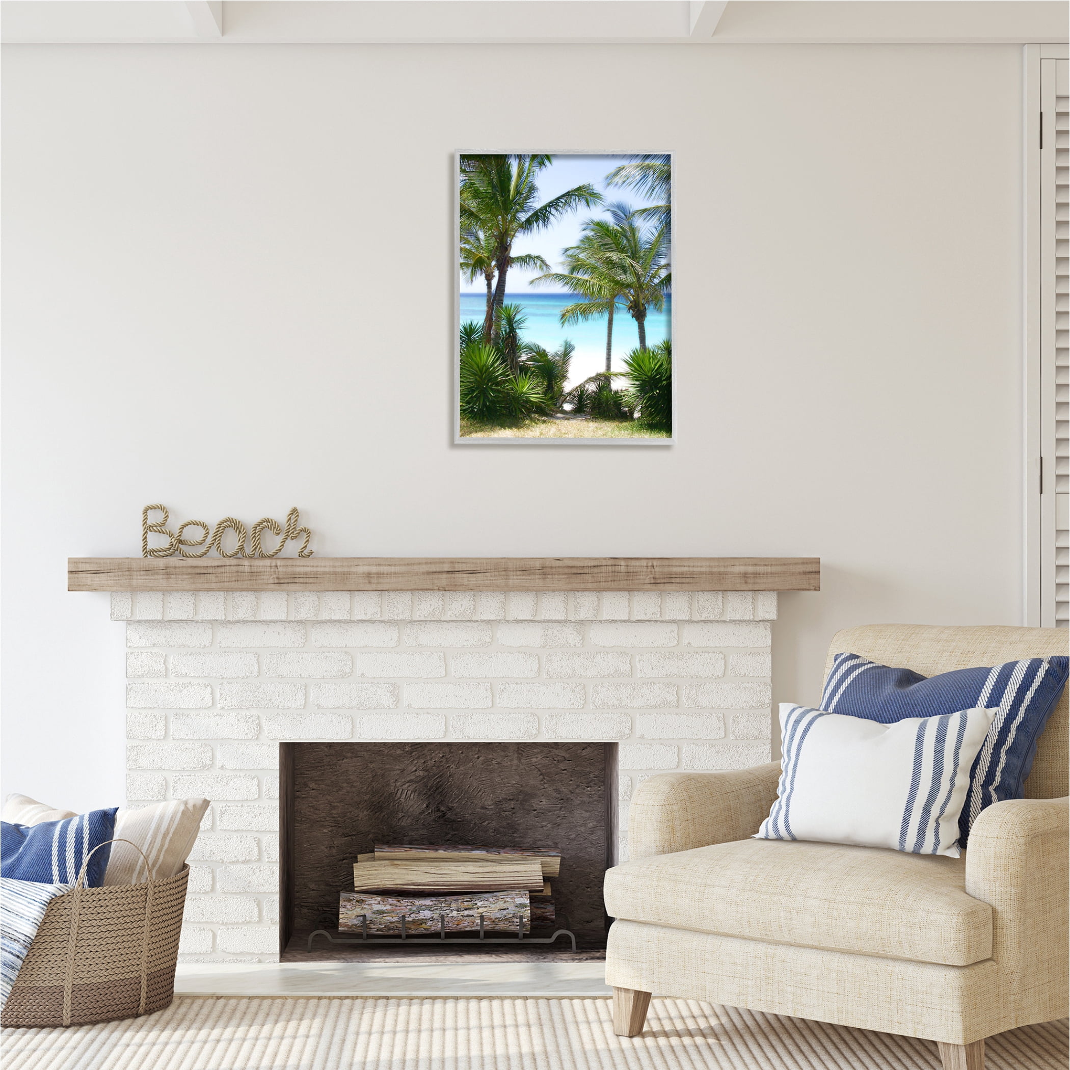 Stupell Industries Palm Trees Near Beach Nature Photography Gray Framed Art Print Wall Art, 24 x 30