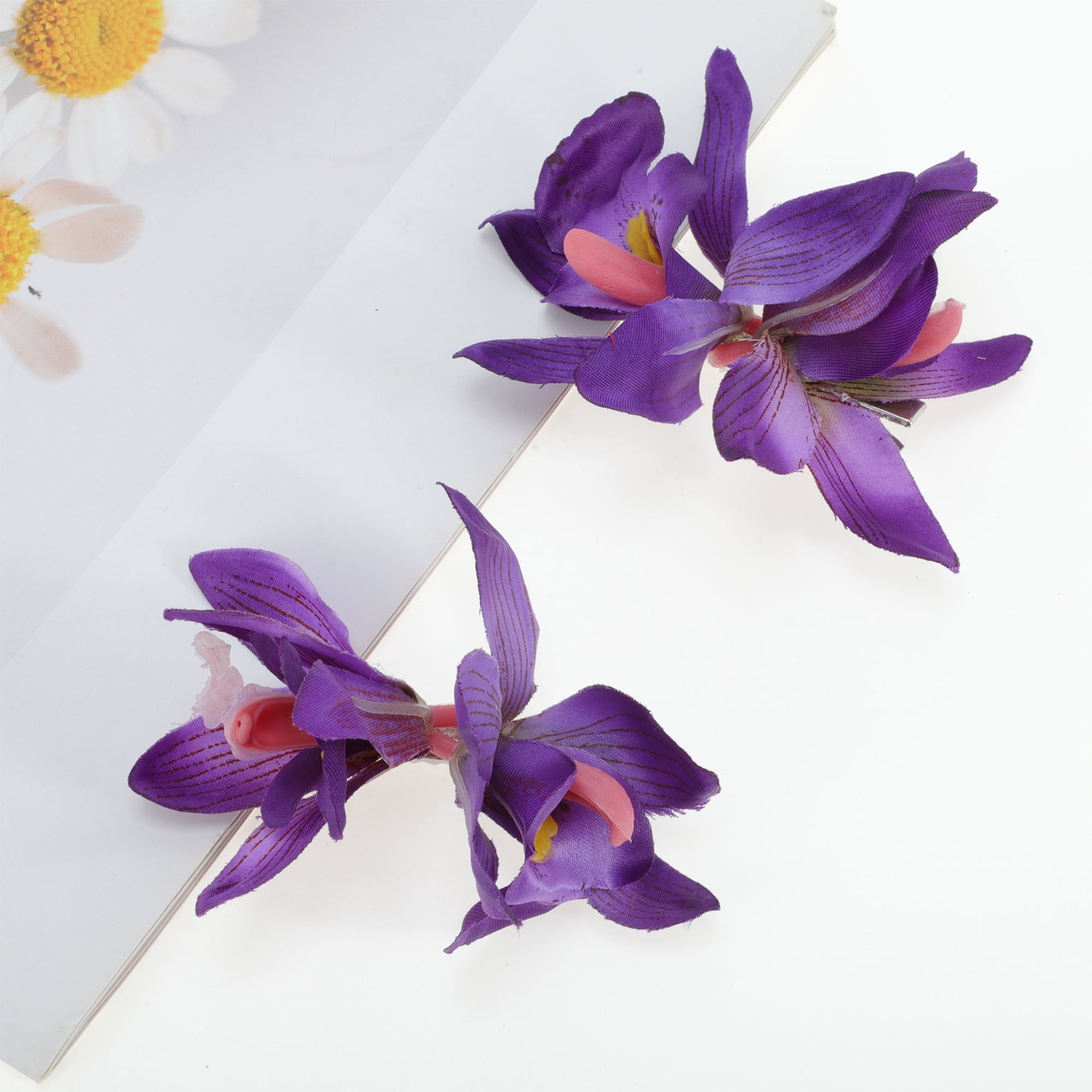 Unique Bargains Simulation Phalaenopsis Double Flowers Hair Clip for Hairstyles Purple