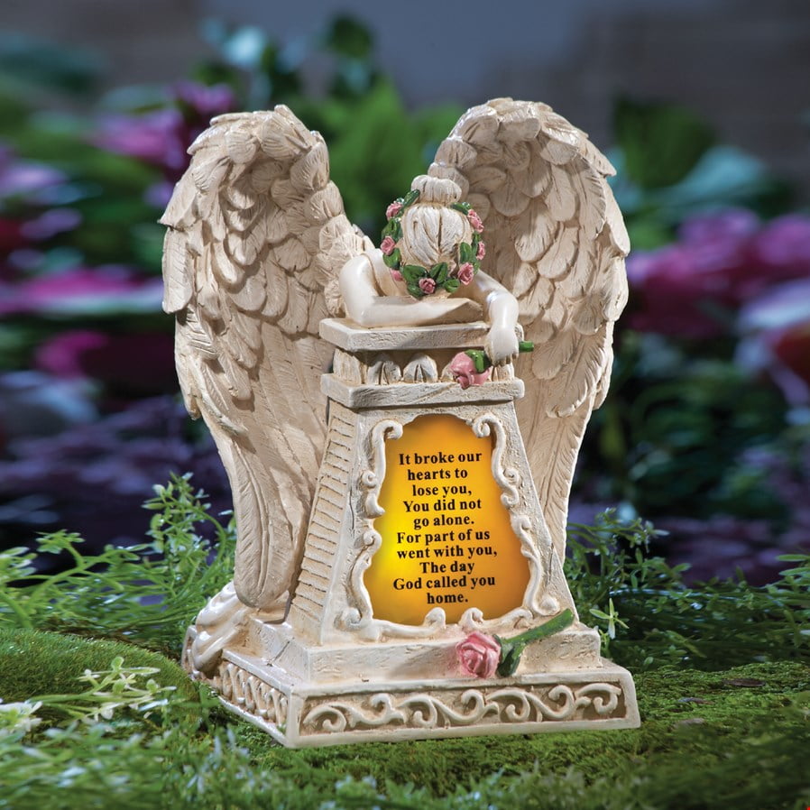 Memorial Statue Garden Angel Solar Led Light Cemetary Grave Decorations Memory 