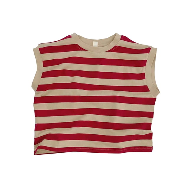 QHFBli Débardeur pour Tout-Petits Filles Été Mignon Rayé Sans Manches Rouge 6-7 Ans