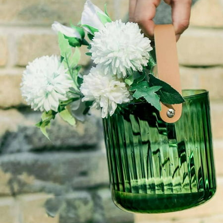 

Portable Ice Bucket PU Leather Handle Multipurpose Storage Organizer Beverage Tub Container for Bars Picnic Cafe Pub Cocktail Parties Green Medium