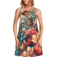 thumbnail image 1 of Vsdgher Robes d'Été Imprimé Papillons en Fleurs pour Femmes Robe Décontractée Col en U Robe de Plage Sans Manches Robe Débardeur Ample avec Poche, 1 of 7