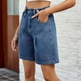 Women's High Waisted Knee Length Denim Shorts Button Adjustable Waist