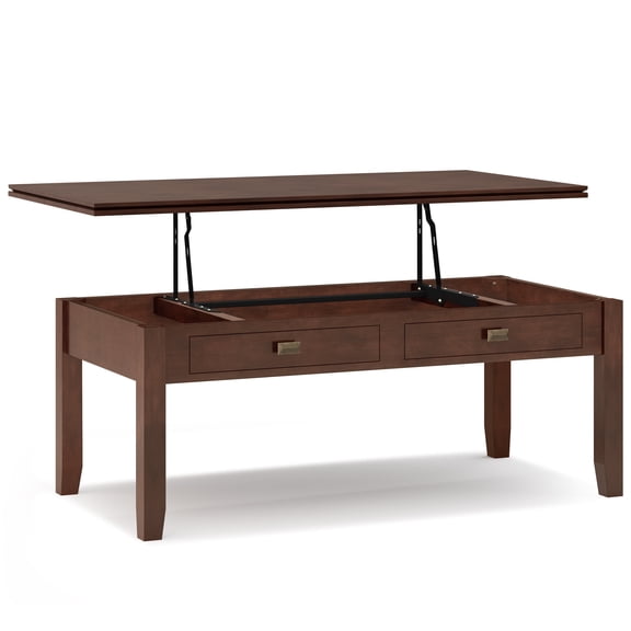 Artisan 46 inch Wide Solid Wood Contemporary Lift Top Coffee Table in Russet Brown