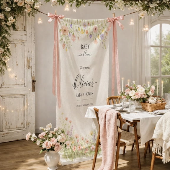 ViciArt Baby in Bloom Welcome Sign Floral Baby Shower Backdrop Personalized Banner