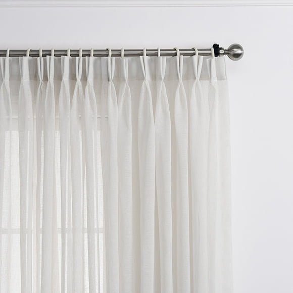 LANTIME Rideaux Semi-Transparents 96 Pouces de Long, Faux Lin Plis Pincés Panneaux de Rideaux Transparents pour Maison, Hôtel, Bureau, Blanc, 84 L x 96 H Pouces, Ensemble de 2