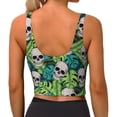 thumbnail image 3 of Vsdgher Skull and Palm Leaves Print Women Sleeveless Athletic Tank Top Built-in Bra Camisole Sports Vest for Yoga Running Fitness Exercise with Removable Pads, 3 of 8