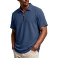 thumbnail image 2 of hoksml Men's Soft Stretch Fabric Blend Waffle Knit Half Zip Collared Short Sleeve Shirt, Solid Casual Summer Golf Daily Top, 2 of 5
