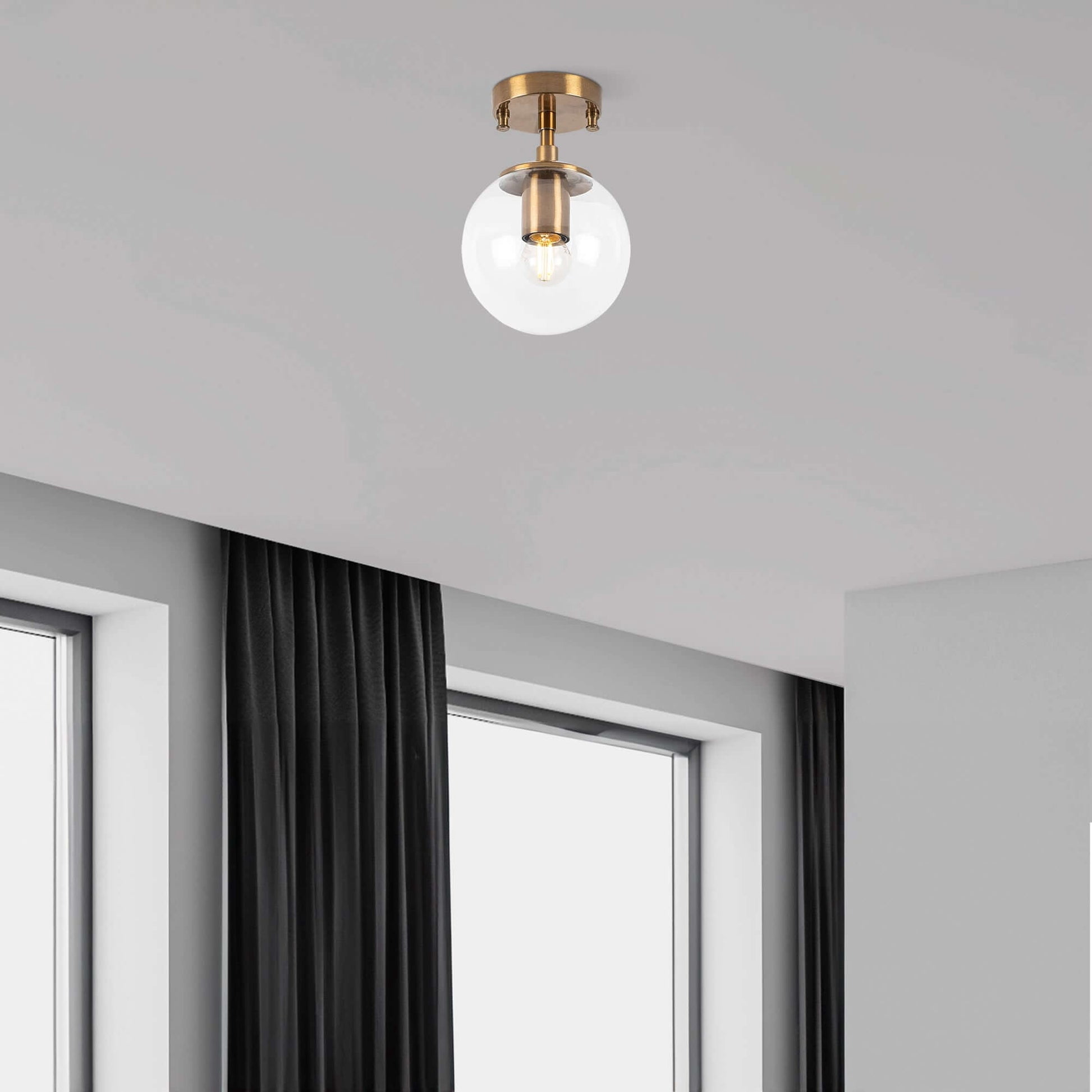 Swift Beacon Clear Sphere Pendant Light Fixture - Hanging Pendant Lights for Kitchen Island, Bedroom, Entryway & Dining Room, Gold Varnish Finished Metal Body, Durable & Dimmable
