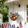 thumbnail image 4 of Independence Day Spring Simulation Flower Basket Patriotic Hanging Basket Decor Red White Blue for 4th of July Memorial Day Veterans Day Front Door Porch Wall Home Party Decorations Housewarming Gift, 4 of 6