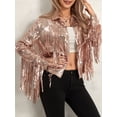 thumbnail image 4 of Gupgi Women Sparkly Sequins Jacket Shiny Glitter Open Front Tassel Fringe Coat Disco Jacket, 4 of 9