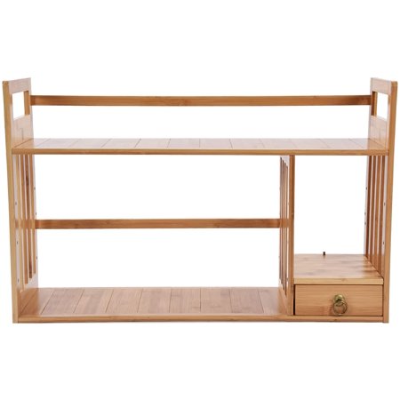 Bamboo Desktop Bookshelf Adjustable Desk Organizer Shelf Storage Rack ...