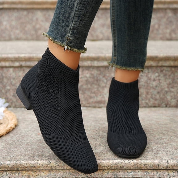 JUSLIO Winter Boots for Women,Booties Solid Color Square Toe Fashion Casual Comfort Lightweight Boots